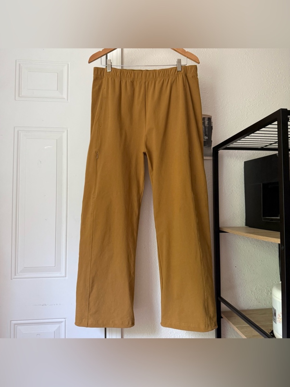 WONDERY mustard yellow athletic outdoors hiking wide straight cotton nylon pants